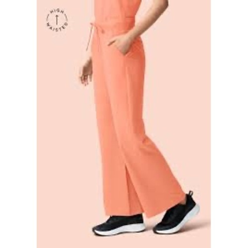 NEW Mandala Women High Waisted Wide Leg Scrub Pants Peach Petite Medium Equa-Tek